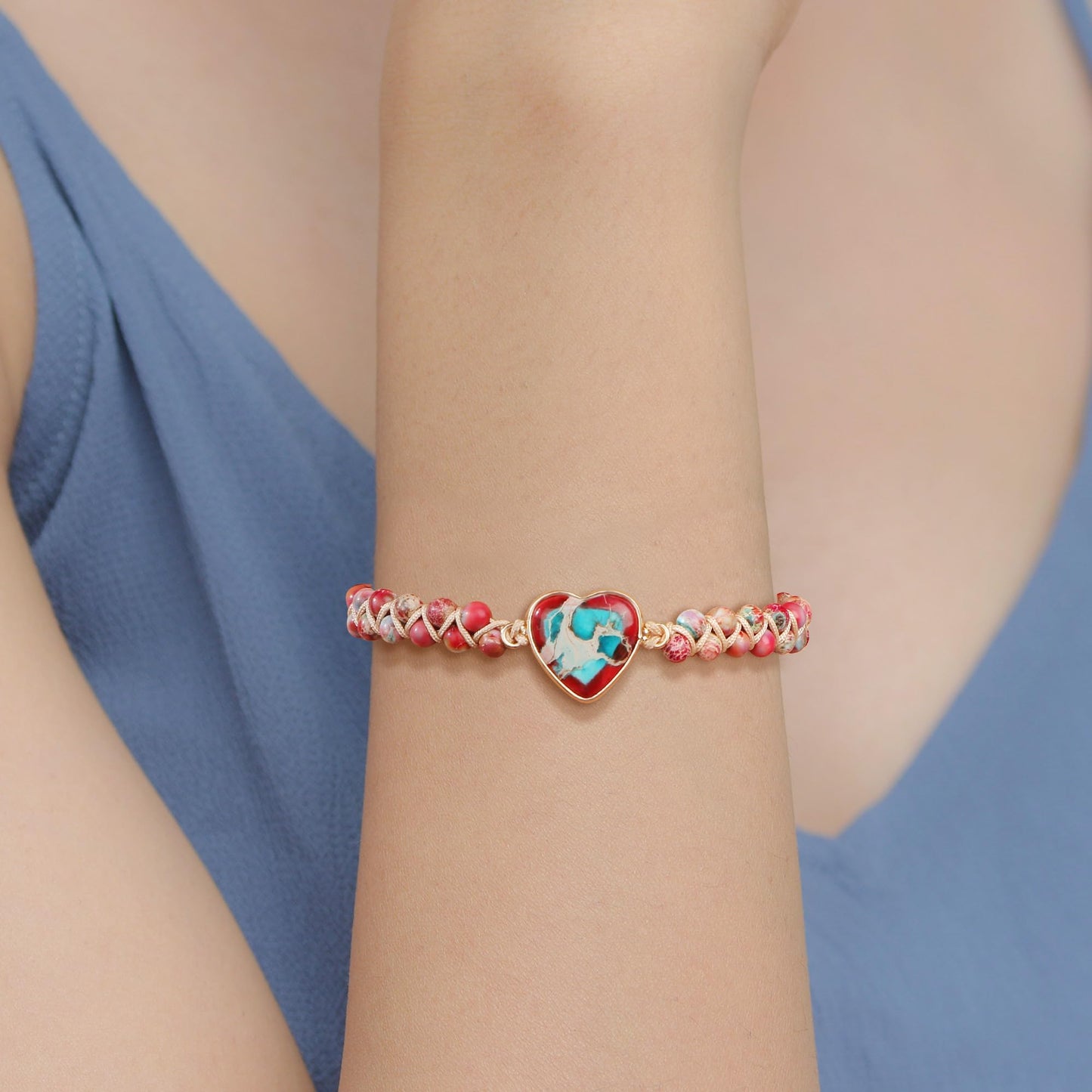 MOOGEEN Jasper Heart Beaded Bracelet for Women, Adjustable Chakra Bracelets for Best Friends, Friendship Gifts for Bestie, Valentines Day Christmas Gifts for Women, Unique Stone Wrap Bracelet
