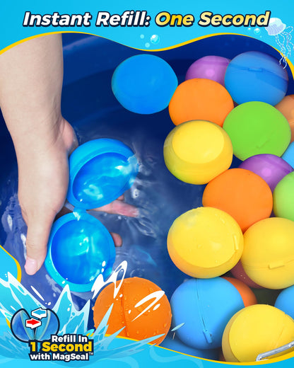 Reusable Water Balloons 24PCS - Summer Water Toys for Pool Beach & Outdoor, Self-Sealing Refillable Water Bombs for Kids Ages 3-14, Magnetic Splash Balls for Kids Fun Games & Activities