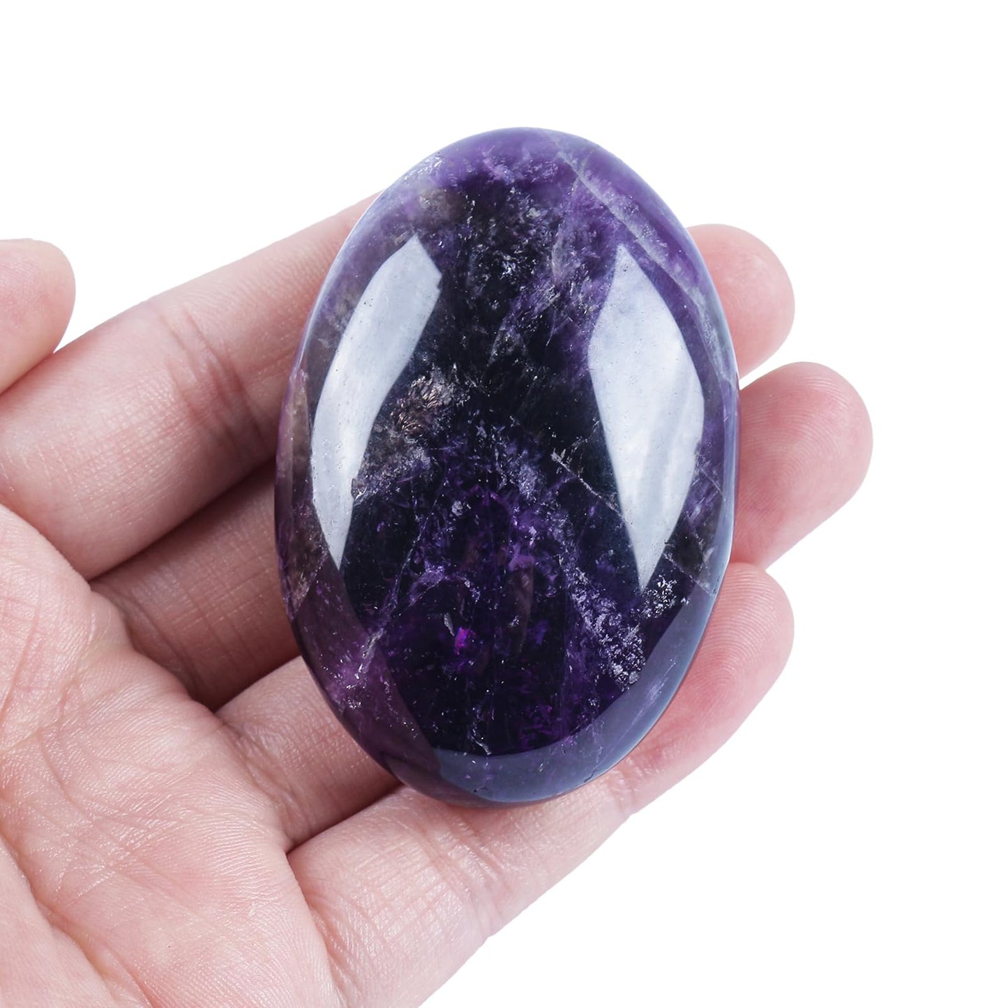Loveliome Natural Amethyst Oval Polished Worry Stones, Healing Crystal Indoor Fountain Stones Massage Energy Anxiety Relief Items