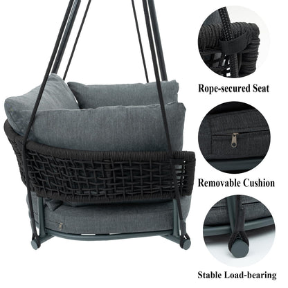 DAYAOUTDOOR Single Porch Swings Chair with Cushions, Hanging Rope Swing, Hanging Chair for Bedroom, Hammock Chairs Swing Indoor & Outdoor, Macrame Hanging Swinging, Patio, Balcony, Dark Grey