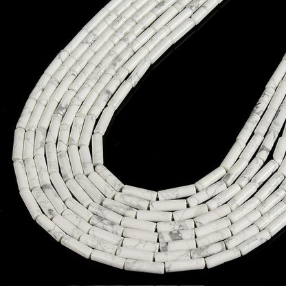 HAAMIIQII Natural White Howlite Tube Beads 13x4mm Column Stone Cylinder Gemstone Loose Beads for Jewelry Making Strand 15 Inch (28-29pcs)