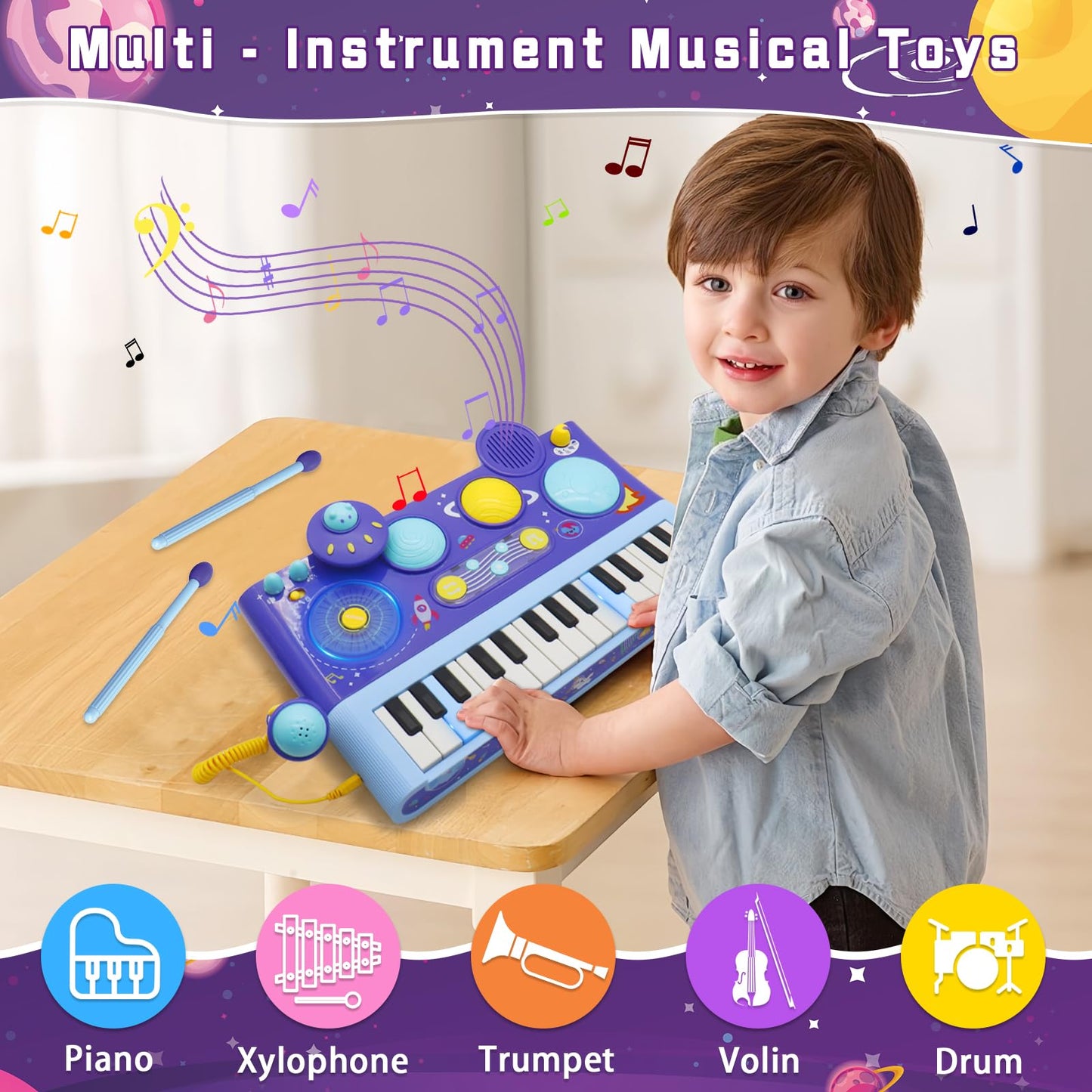 Mostop Baby Piano Drum Set for Toddlers 1-3: Musical Toys 5 in 1 Baby DJ Table Piano Keyboard Xylophone Instruments for 1 2 Year Old Boys Girls, Baby Musical Instrument Learning Toys Birthday Gift