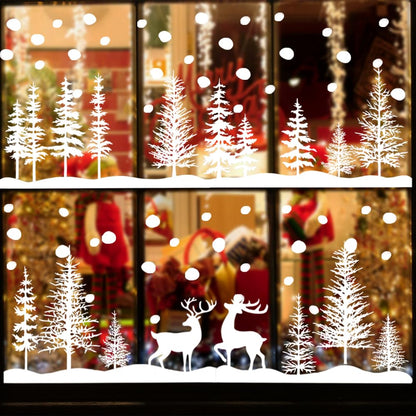 DIYDEC 8 Sheets Christmas Window Clings Snowy Christmas Forest Trees Window Decals Double-Sided Winter Window Stickers Decorations for Xmas Holiday Home Party Glass