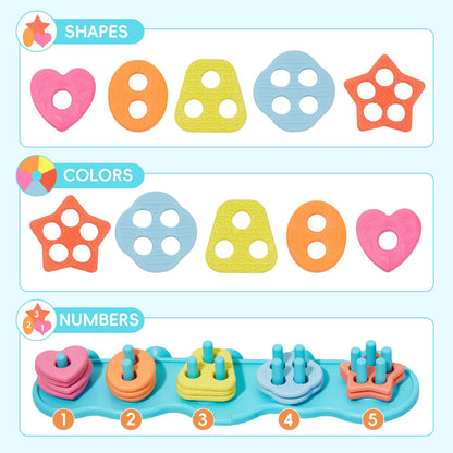 Silicone Color and Shape Sorting & Stacking Toys & 16PCS Baby Bath Toys
