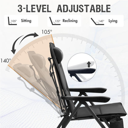 Portal Reclining Camping Chair with Adjustable Back Folding Camp Recliner for Adults Portable High Back Oversized, 350LBS (Black)