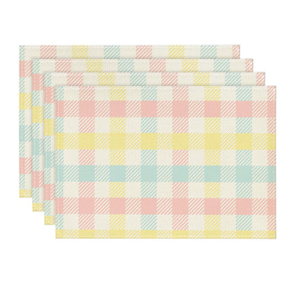 Artoid Mode Blue Pink Yellow Buffalo Plaid Placemats Set of 4, 12x18 Inch Seasonal Easter Table Mats for Party Kitchen Dining Decoration