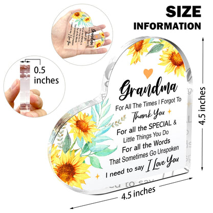 Gifts for Grandma from Grandchildren,Appreciation Gifts for Grandma Thanksgiving Christmas Birthday,For All the Times that I Forgot Say Sign Sunflowers Acrylic Plaque 4.5x4.5 Inches