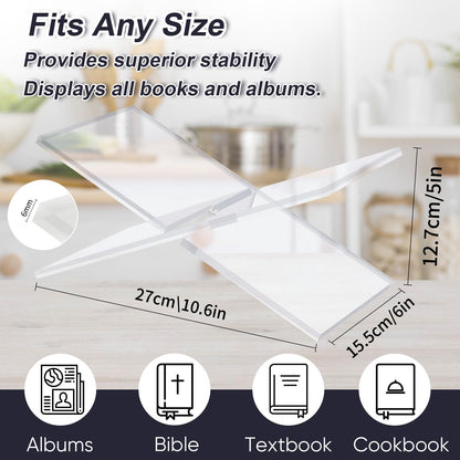 CRIKELE Acrylic Book Stand Holder - Coffee Table Book Stand,Open Cookbook Acrylic Book Display Stand,Magazines Clear Holder,Reading Stand for Open Book Magazines, Textbooks