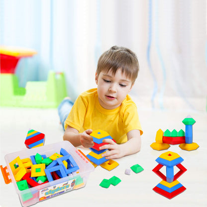 Play Build Slyder Set: 60 Pieces 3D Pyramid Building Blocks, Geometric Stacking Toys for Kids Ages 4+ - Creative Early Childhood STEM Educational Toys for Preschool Boys and Girls