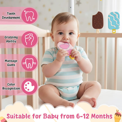 Summer Silicone Teether Toy for Babies - 2ooya 3Pcs Ice Cream BPA Free Food Grade Teething Sensory Toys Infant Toddler Soft Sore Gums Pain Teething Relief Chew Teether for Newborn 6-12 Months Birthday