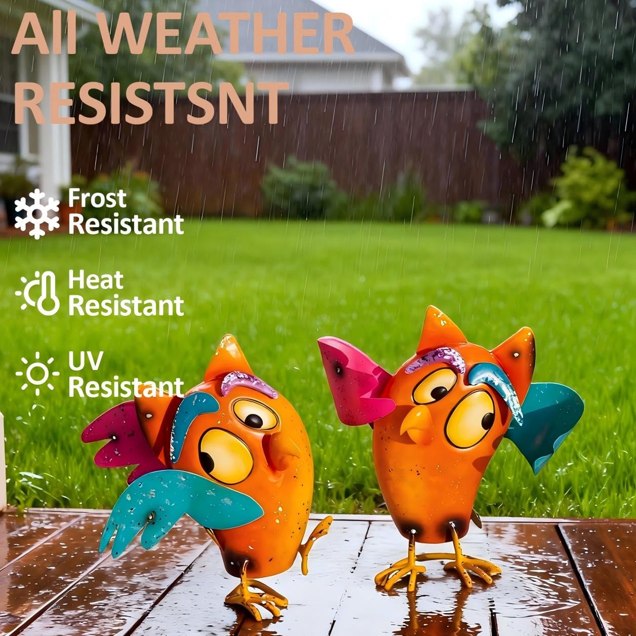 Natelf Bird Garden Decor for Outside, Outdoor Bird Statues Yard Art Set of 2, Wacky Funny Metal Figurines Gifts for Grandma Mom Women