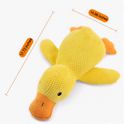 TRAVEYO Squeaky Plush Duck Dog Toys, Yellow Large 17.7-inch Chewable Stuffed Animal with Sound, Interactive Pet Toys（L）