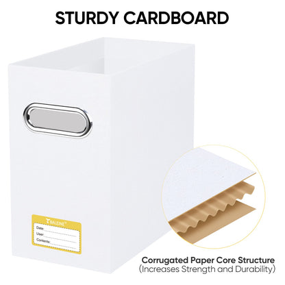 BALEINE File Organizer Box, Cardboard File Folder Organizer with Handle for Letter Size, Portable Collapsible Hanging Filing Box for Home Office Document Storage (2 Pack, White)