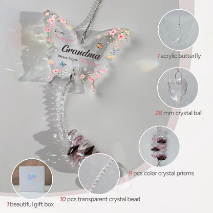 Gifts for Grandma for Mothers Day, Grandma Birthday Gifts, Grandma, Gift for Grandmother Crystal Suncatcher, to My Grandma's Present Hanging Butterfly Crystal Suncatcher Ornament