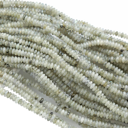 150PCS 2x4mm Natural Gray Labradorite Rondelle Beads Abacus Disk Stone Beads Round Loose Spacer Gemstone Beads for DIY Bracelet Necklace Jewelry Making