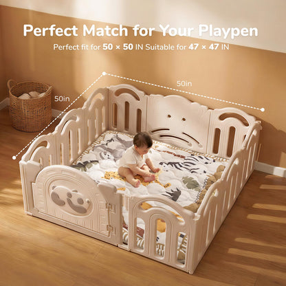 Momcozy Baby Play Mat for Floor, 50x50 Thickened Playpen Mat, Playmate for Baby Tummy Time, Waterproof & Non-Slip, Foldable Outdoor Mat with Carrying Handle, Giraffe