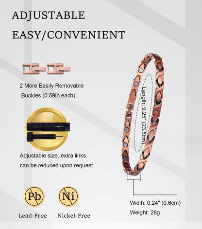 Copper Magnetic Bracelet Anklet, Magnetic Anklets for Women's Copper Jewelry with Adjust Tool