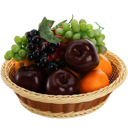 Yarlung 3 Pack Woven Bread Baskets, Plastic Wicker Fruit Baskets 11.5 Inch Round Imitation Rattan Basket, Stackable Food Serving Holder for Kitchen, Restaurant, Outdoor, Brown & Beige