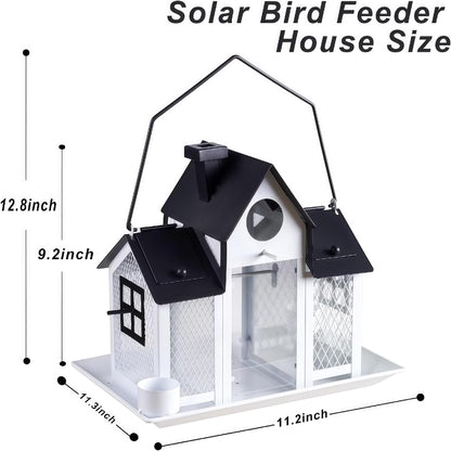 Solar Bird Feeders House for Outside Hanging, Metal Wild Bird Feeder for Outdoors Large Capacity Cardinal Birdfeeder Birdhouses Metal Bird Feeding Station White