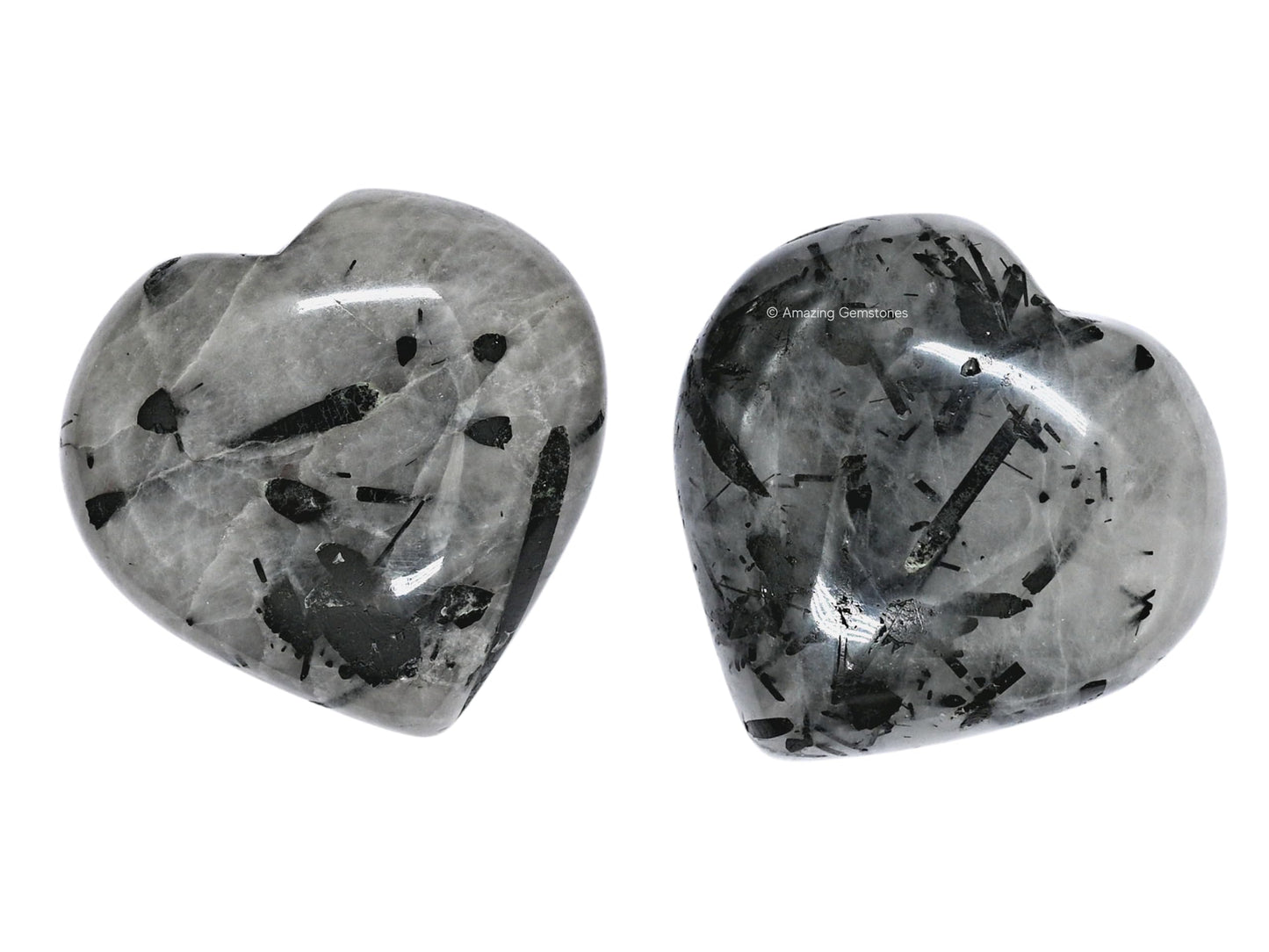 Amazing Gemstone Black Rutilated Quartz Crystal Heart Palm Stone - Pocket Massage Worry Stone for Natural Body Chakra Balancing, Reiki Healing and Crystal Grid