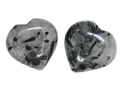 Amazing Gemstone Black Rutilated Quartz Crystal Heart Palm Stone - Pocket Massage Worry Stone for Natural Body Chakra Balancing, Reiki Healing and Crystal Grid
