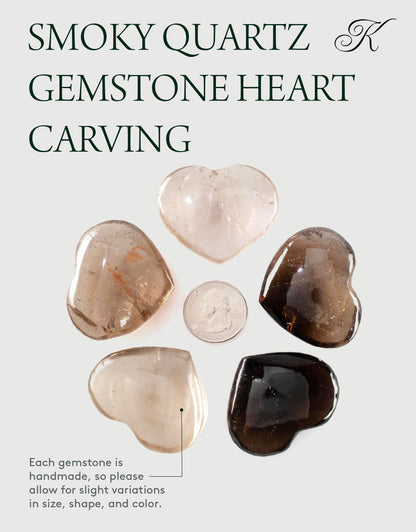 KALIFANO Smoky Quartz Heart Carving - Bulk High Energy Raw Lemurian Reiki Morion Cuarzo Crystal Used for Clarity and Purpose - Information Card Included (Family Owned & Operated)