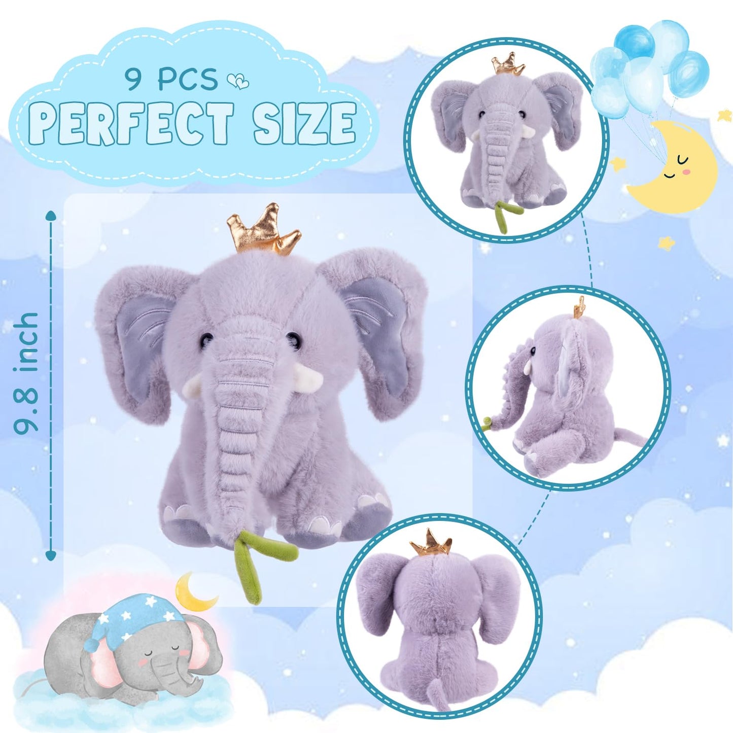 ARELUX 6 Pack 9.8Inch Grey Elephant Stuffed Animal Pillows Party Supplies - Soft Plush Hugging Pillows , Cute Animal Plushies Set - Perfect for Decor, Gifts, and Cuddling for Party Favor Packs