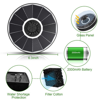 Yzert Solar Fountain with 2000 mAh Battery Backup Works in Cloudy, Glass Solar Powered Bird Bath Fountains with 7 Nozzles, 3.5 W Solar Fountain Pump for Birdbath,Garden, Outdoor, Pond (White)