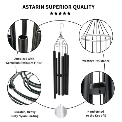 ASTARIN Wind Chimes Outdoor Large Deep Tone,36 Inch Large Chimes for Outside Tuned Relaxing Soothing Low Bass,Memorial Windchimes Sympathy for Mom Dad,Black