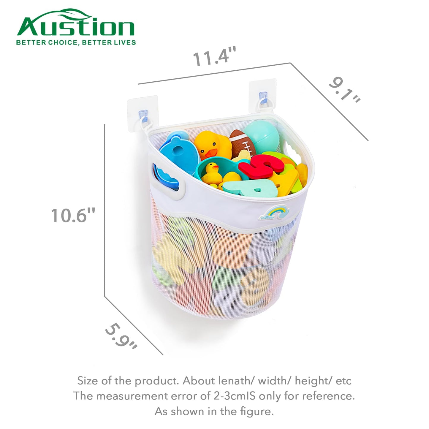Austion Quick-Fetch Way Mesh Bath Toy Holder, Wide Opening and Large Capacity Bath tub Toy Storage for Easy Access to Toys, Space-Saving Wall-Mounted Bath Toy Organizer, Quick Dry Bathtub Toy Holder
