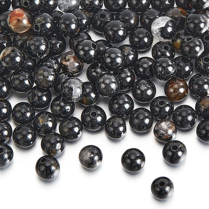 NBEADS About 89 Pcs Natural Black Tourmaline Beads Strands, 4mm Polished Smooth Gemstone Round Beads Nature Spacer for Bracelets Necklace Jewelry Making