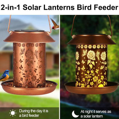 Sunflower Solar Bird Feeder for Outdoors Hanging Solar Lanterns Waterproof Metal Wild Bird Feeders Garden Outside Yard Decor Christmas Birthday Gifts for Women Mom (Butterfly