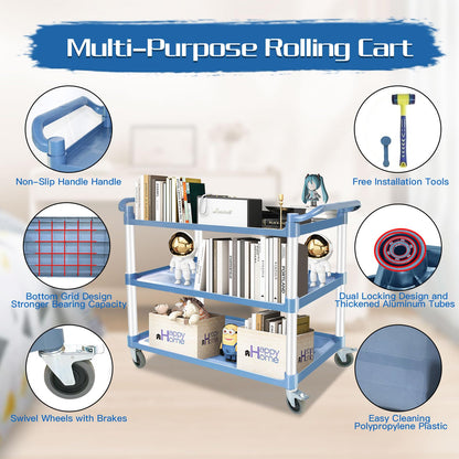Utility Carts with Wheels Large Size Rolling Cart with Wheels Heavy Duty 600 LBS Food Cart with Lockable Wheels and Hammer for Kitchen/Office/Warehouse, 39.5" D x 19.3" W x 39.5" H(Grey Large Size)