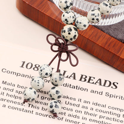 AD Beads 8mm 108 Prayer Mala Dalmatian Jasper Elastic Bracelet - Positivity - Handmade Yoga Meditation Healing Power Energy Gifts for Unisex Adult.