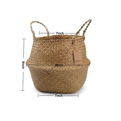 DOKOT Seagrass Plant Basket with Handles, Woven Storage Basket, 7inch Diameter x 8inch Height
