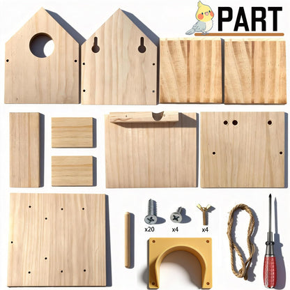 Hanging Bird House for Outside Clearance, Cedar Wooden Bird House to Paint for Finch Bluebird Cardinals, Bird Nest Feeder W/Rain Awning Kit for Outdoor Backyard Courtyard Patio Decor (DIY Detachable)