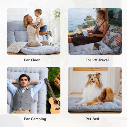 Ingdgnoso Japanese Floor Mattress, 3.5" Thicken Futon Mattress Tatami Mat, High Density Foam Support for Adult Kids Sleep, Portable Futon Sofa Bed for Camping, Pet Mat, Twin 80"x 39"（Silver Gray）