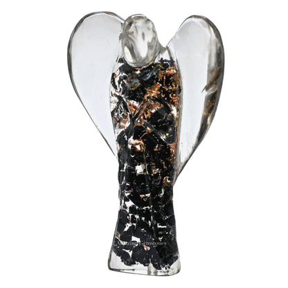 Amazing Gemstone Black Tourmaline Guardian Angel Figurine Pocket Crystal Angel for Protection - Orgone Guardian Angel with Orgonite Layer and Natural Crystal for Healing Gift (2 Inch, Organite)