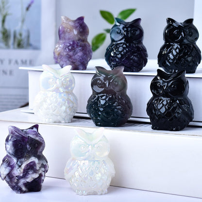 Ytbeoxk 1.9 Inch Black Obsidian Owl Statue, Healing Crystal Cute Decor Figurine, Hand-Carved Gemstone, Bedroom Office Spiritual Gift, Owl Gifts