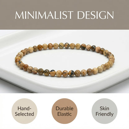 Angelstones Natural Picture Jasper Gemstone Small Beaded Stretch Bracelet, 4mm Faceted Round Beads, Crystal Healing Bracelet for Women