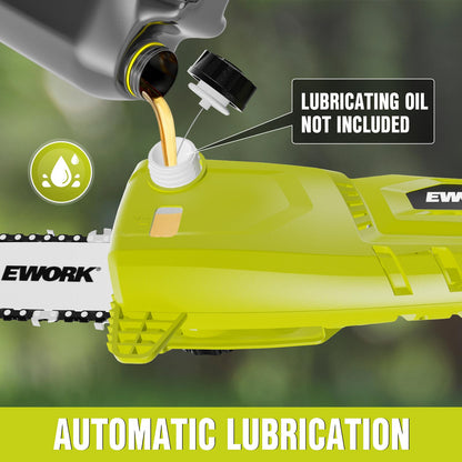 EWORK Electric Pole Saws for Tree Trimming 20V 8-Inch Cordless Pole Chainsaw, Extension to 14.8-Ft, 4-Angle Adjustable Head, Tool-Free Tensioning with 2x2.0Ah Battery & Fast Charger