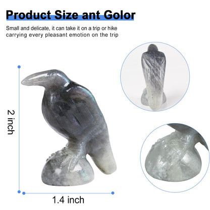 QLRSUXN Natural Labradorite Raven Figurines,2 Inch Healing Crystal Animal Statues,Lucky Guardian Pocket Crow Figurines as Women’s Gifts,Raven Statues for Office Home Decor and Ornament.