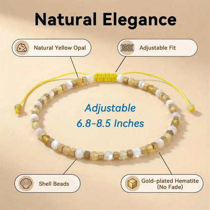 BEADSENER Yellow Opal Adjustable Charming Bracelet for Women, 3mm Natural Shell Gemstone Hematite Stone Beads, Pull String Slider Metal Free Design Waterproof, Gift for Her Daily Wear