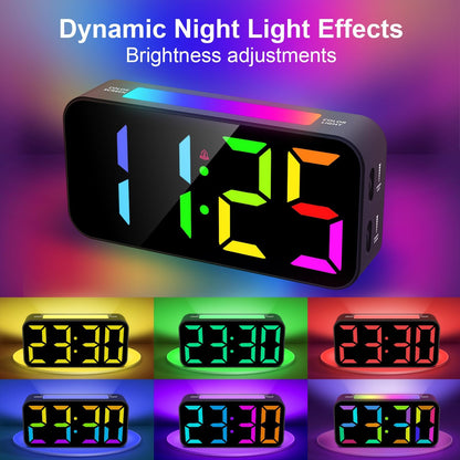 Topski Loud Alarm Clocks for Bedrooms Heavy Sleepers, Plug-in Digital Bedside Clock with RGB Night Light, Large Display, Dual Alarm, Snooze, Dimmable, 3 Volumes