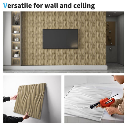 Art3d PVC Wave Board Textured 3D Wall Panels for Interior Wall Decor, Living Room, Bedroom, Office, Walnut, 19.7" x 19.7" (12 Pack)