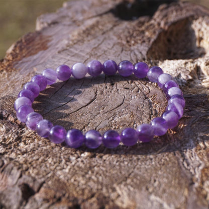 6mm Dream Amethyst Bracelet | Ethereal Crown Chakra Purple Crystal with White Inclusions - Handmade Meditation Spiritual Jewelry for Peace & Intuition | Beading Tool Kit - Fits for 6-7" Small Wrist