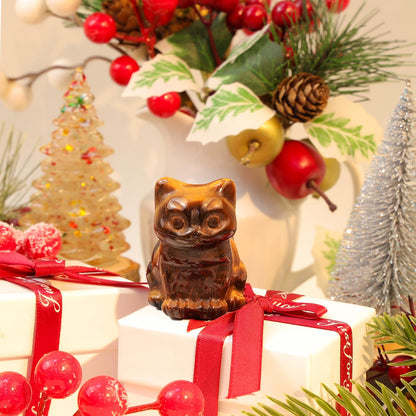 DUQGUHO Cat Decor Tiger Eye Cat Crystal Figurines Crystals Gifts for Cat Lovers Men Women Lucky Cute Cat Statue Decor 1PC