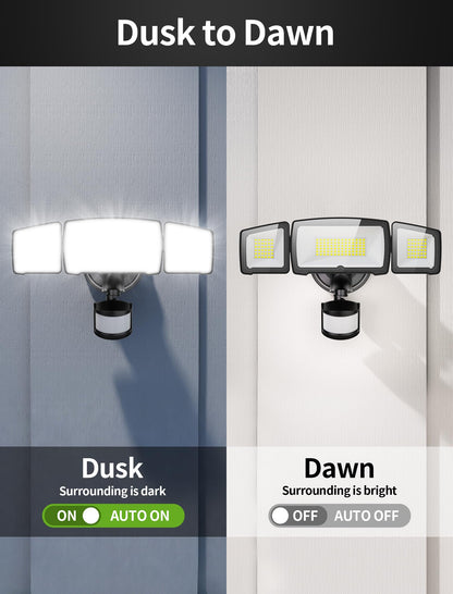 MAGAGUVU 100W LED Security Lights, 11000LM Hardwired Flood Lights with Remote Control, Motion Sensor Outdoor Lights, 3 Adjustable Heads, IP66 Waterproof, Dusk to Dawn Outdoor Lighting for Yard Garage