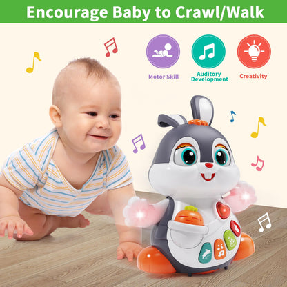 Wanonoo Baby Musical Bunny Toy Dancing Crawling Tummy Time Toys, Light Up Infant Toys 0-3-6 6-12 12-18 Months Birthday Gifts for 1 Year Old Boy Girl Learning Baby Basket Stuffers