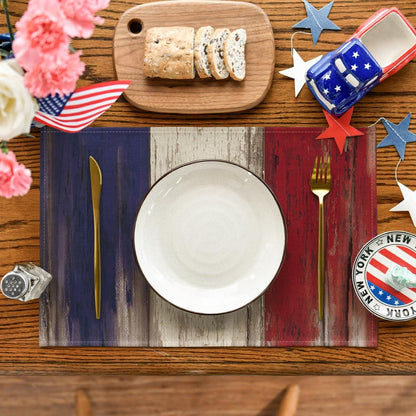 Artoid Mode Wood Style Stripes 4th of July Placemats Set of 4, 12x18 Inch Memorial Day Patriotic Table Mats for Party Kitchen Dining Decoration